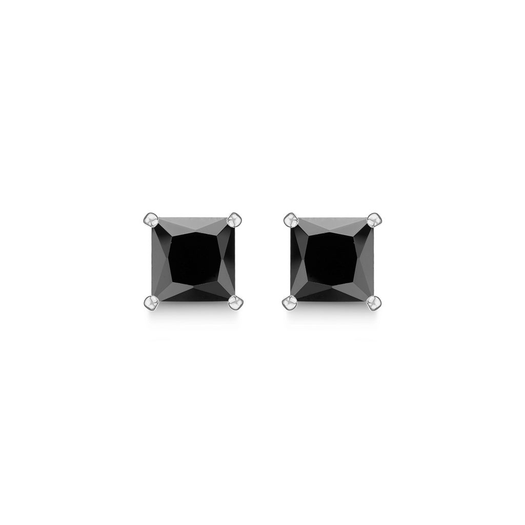 Sølv ørestikker rhodineret med sort syntetisk cubic zirconia i 4 grabber.  Mål: 5 mm.