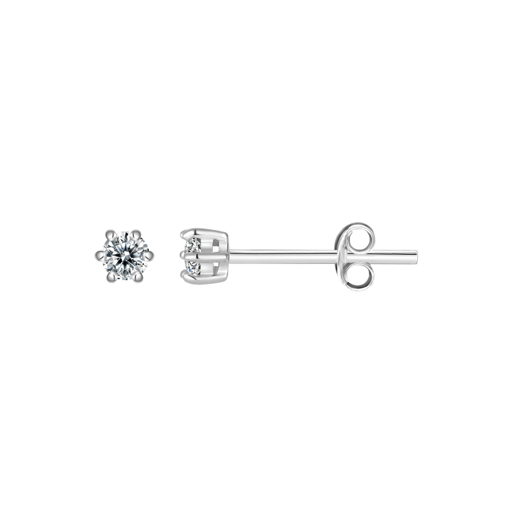 Sølv ørestikker rhodineret med 3 mm syntetisk cubic zirconia i 6 grabber.