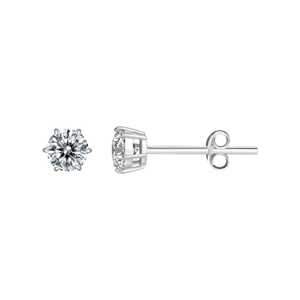 Sølv ørestikker rhodineret med 6 mm syntetisk cubic zirconia i 6 grabber.