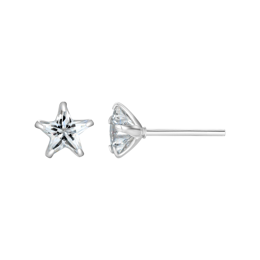 Sølv ørestikker stjerne med 7 mm stjerneslebet syntetisk cubic zirconia.