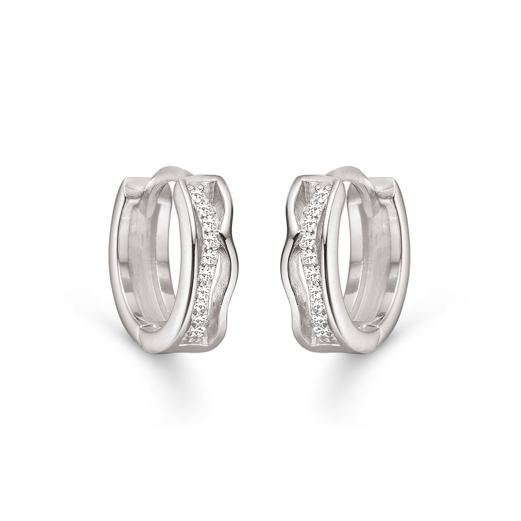 Sølv ørestikker rhodineret  creol med syntetiske cubic zirconia i snoget bue.