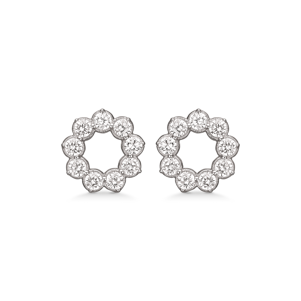 Sølv ørestikker rhodineret cirkel af 9  runde syntetiske cubic zirconia.