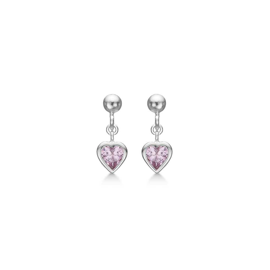 Sølv ørehænger rhodineret hjerte med pink syntetisk cubic zirconia.