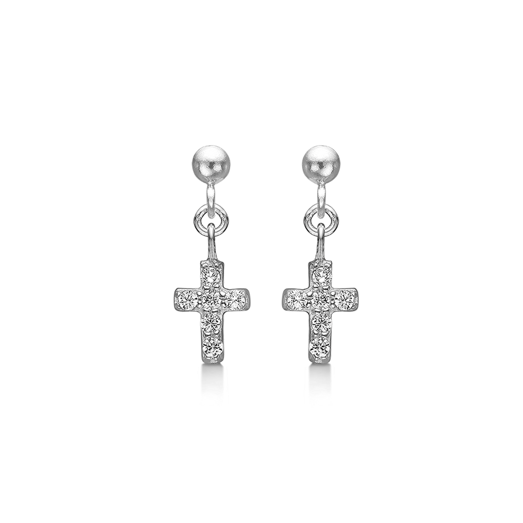 Sølv ørehænger rhodineret kors med 6 syntetisk cubic zirconia.