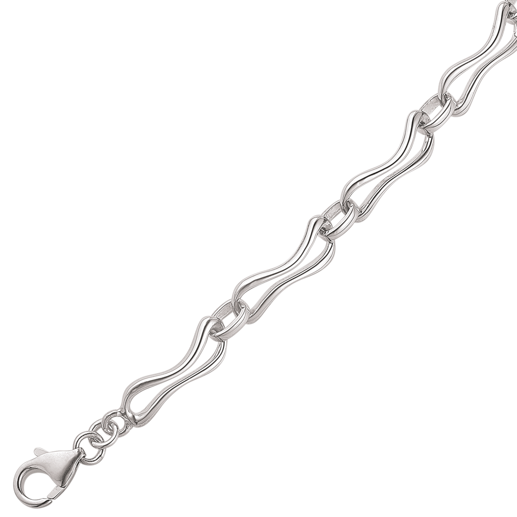 Sølv armbånd rhodineret  drejet led med hul i midten.  Længde 18+3 cm.
