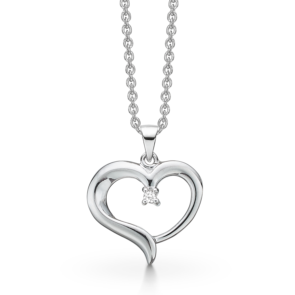 Sølv halskæde rhodineret hjerte med diamant. Diamant ialt 0,025 ct. w/pk1. Kæden er længde 42-45 cm.