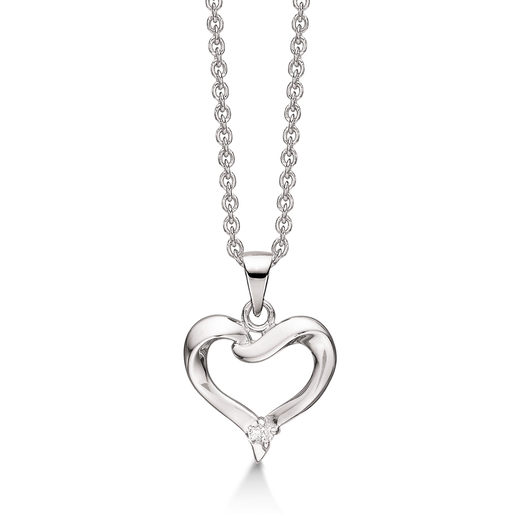 Sølv halskæde rhodineret hjerte med diamant i bunden. Diamant ialt 0,02 ct. w/pk1. Kæden er rhodineret sølv i længde 42-45 cm.