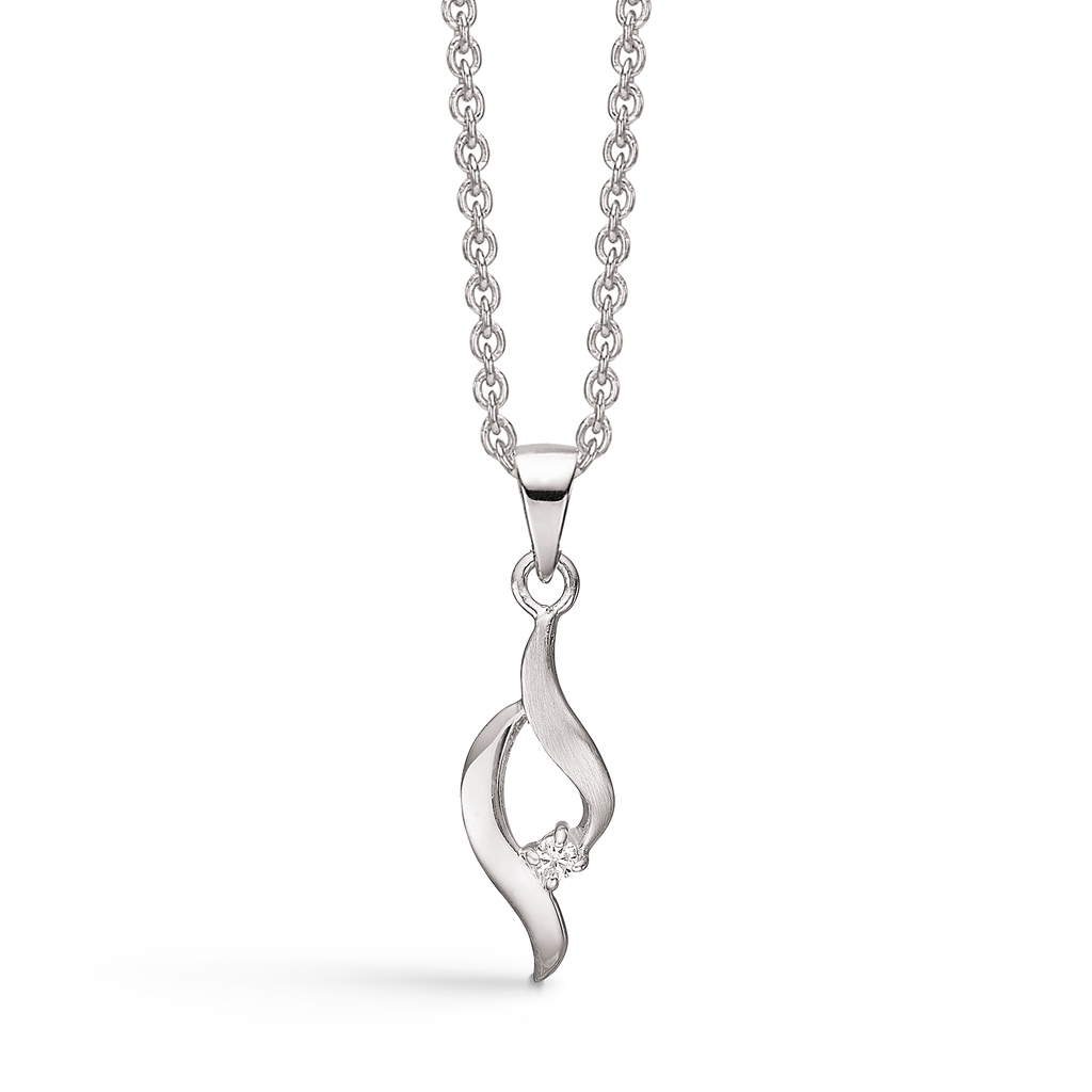 Sølv halskæde rhodineret 2 buer en mat en blank med diamant. Diamant ialt 0,06 ct. w/pk1. Kæden er rhodineret sølv i længde 42-45 cm.