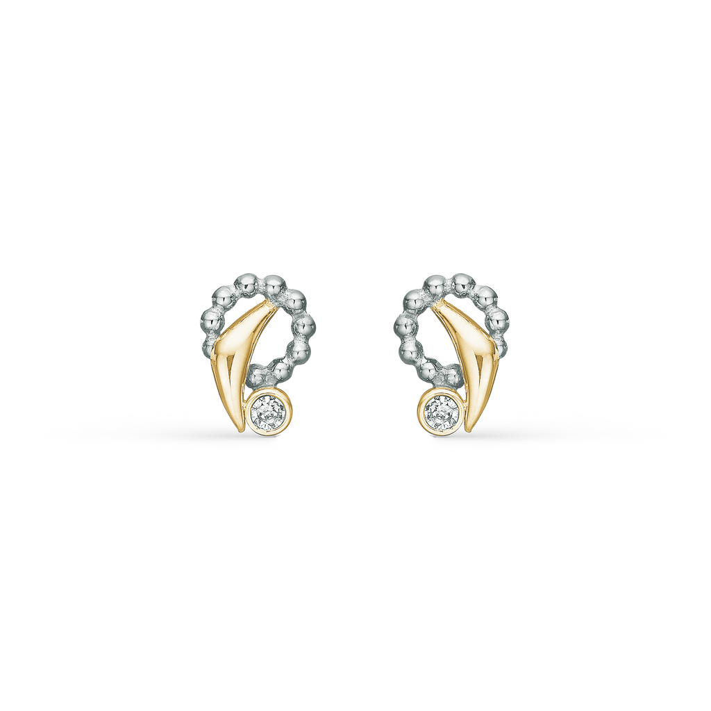 8 kt. guld ørestikker rhodinere cirkel af prikker  med streg med1 syntetiske cubic zirconia.