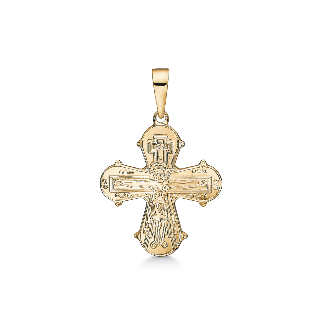 Sølvforgyldt vedhæng dagmarkors. Mål: 16 x 18 mm.